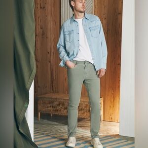 Faherty Stretch Terry 5-Pocket Faded Olive Straight Leg Pants Size 30x32